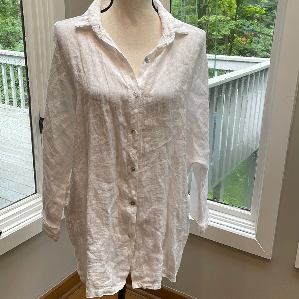 AM Preloved Linen Cold Shoulder Top | made in Italy